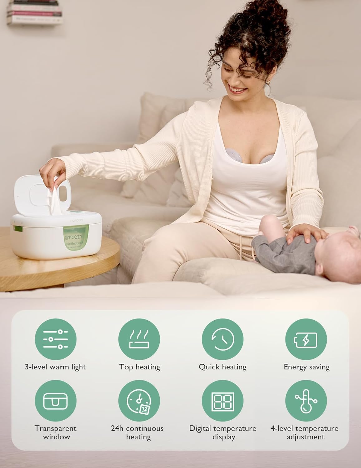 Momcozy Baby Wipe Warmer | Fast & Even Heating, Large Capacity, 4 Temp Settings, Night Light
