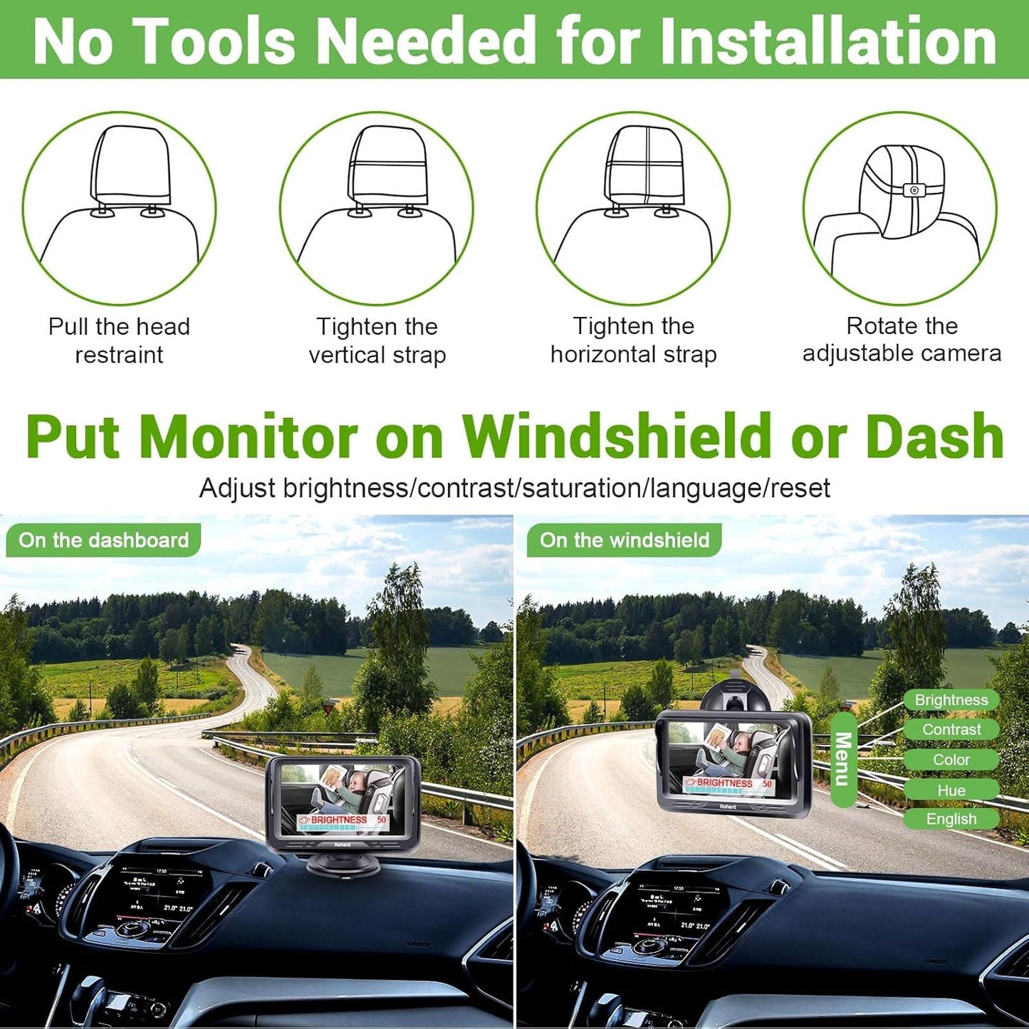 Baby Car Monitor 1080P – HD Camera with Night Vision & 4.3" Display, 5-Min Install