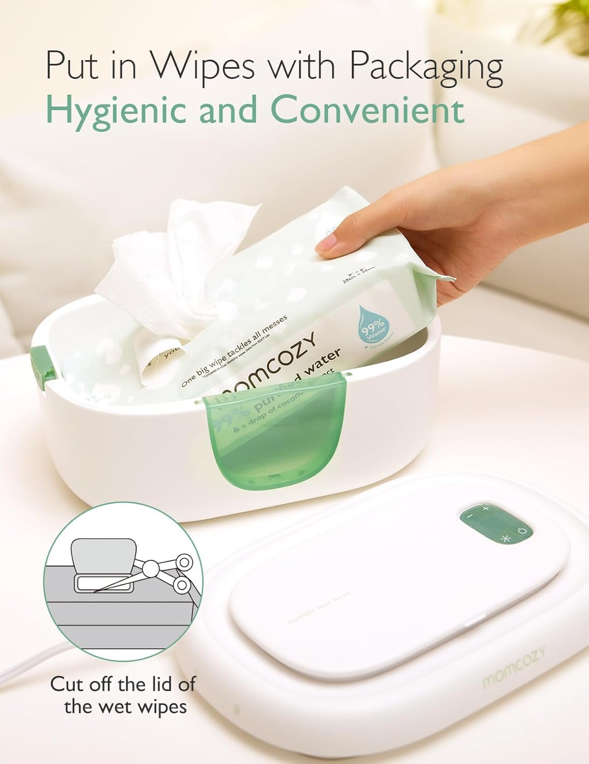 Momcozy Baby Wipe Warmer | Fast & Even Heating, Large Capacity, 4 Temp Settings, Night Light