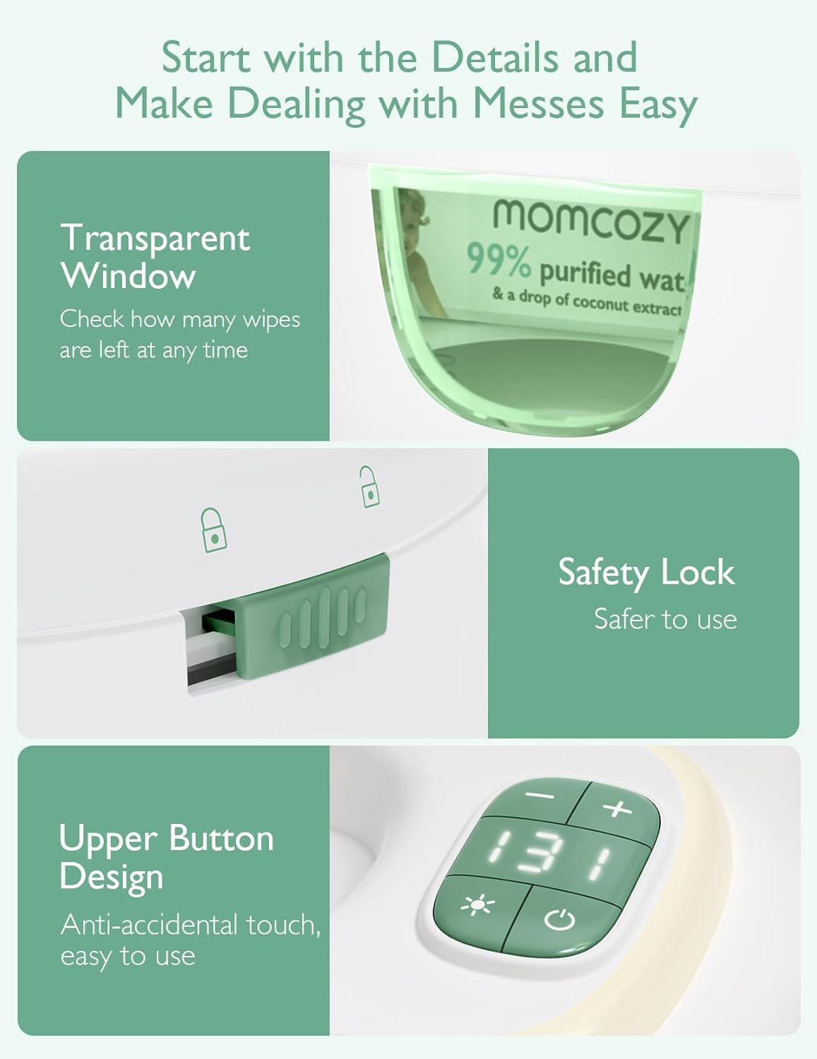 Momcozy Baby Wipe Warmer | Fast & Even Heating, Large Capacity, 4 Temp Settings, Night Light