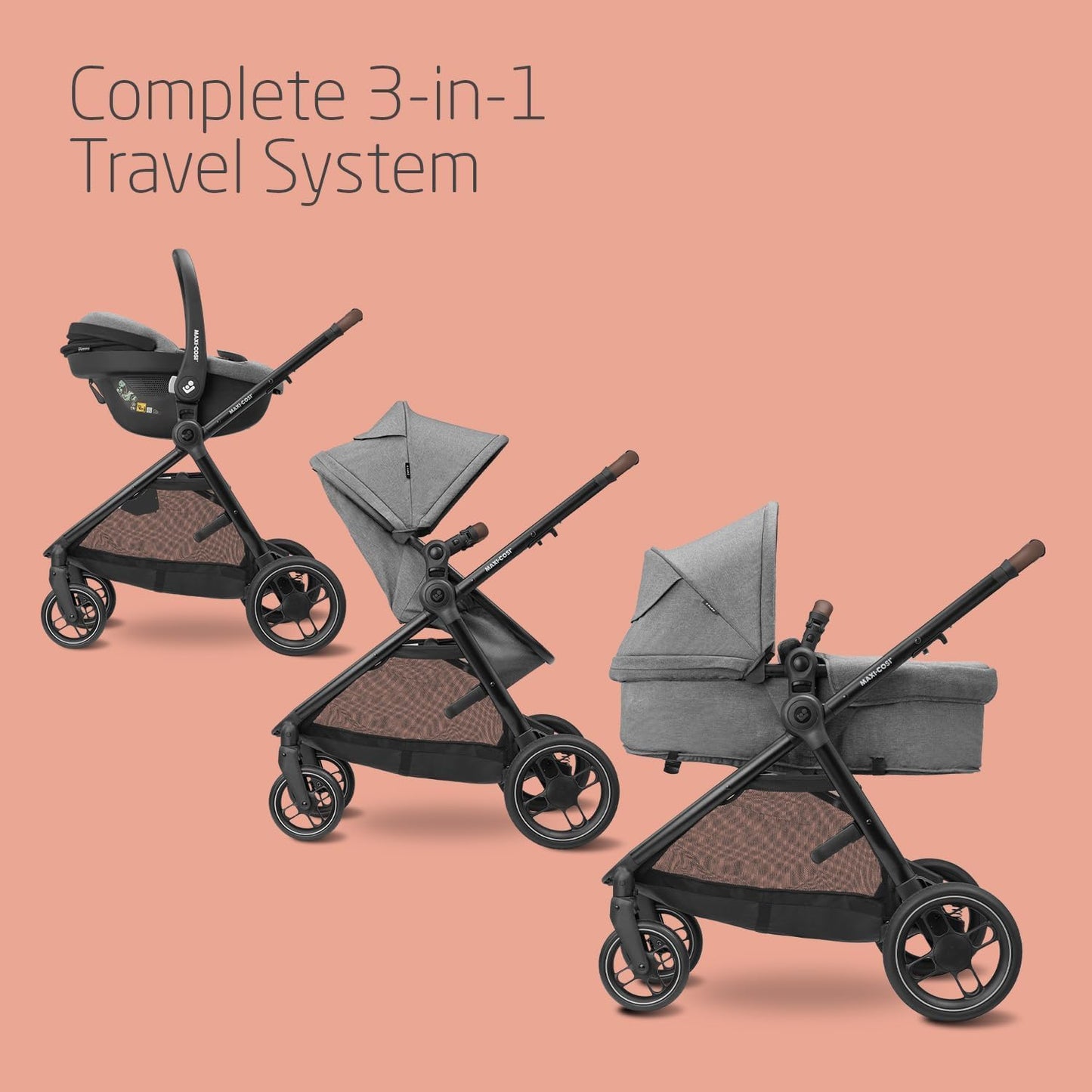 Maxi-Cosi Zelia S Trio – Compact 3-in-1 Pram & Car Seat System,