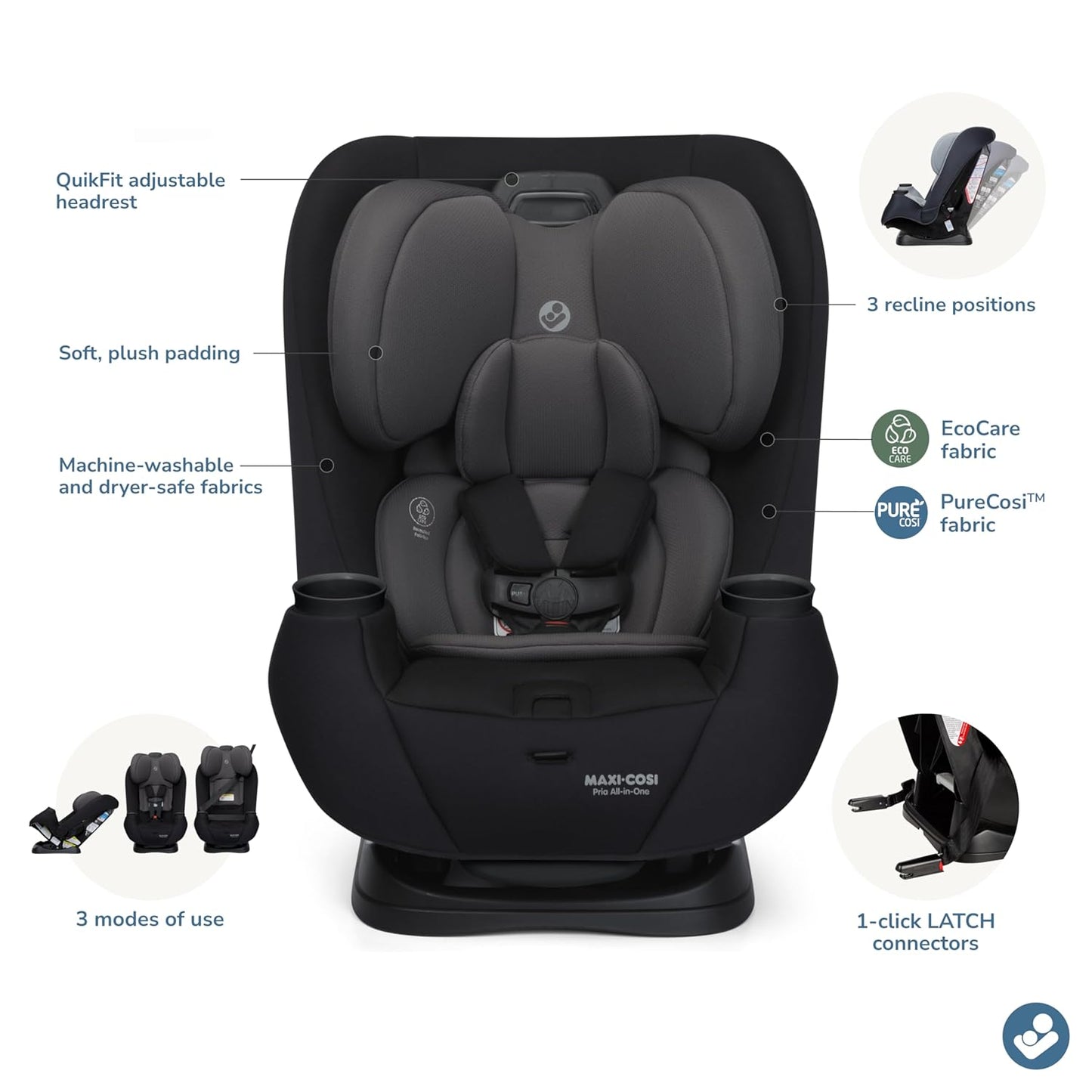 Maxi-Cosi Pria All-in-One Car Seat – Infant & Toddler Convertible Seat (5–100 lbs)