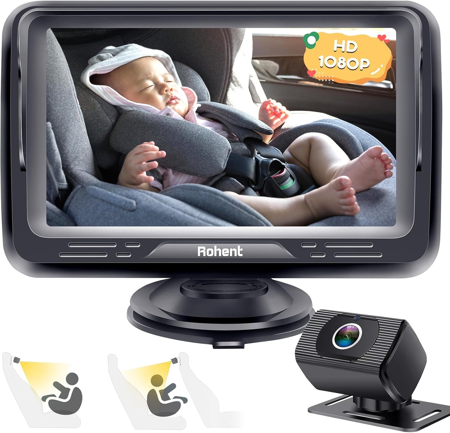 Baby Car Monitor 1080P – HD Camera with Night Vision & 4.3" Display, 5-Min Install