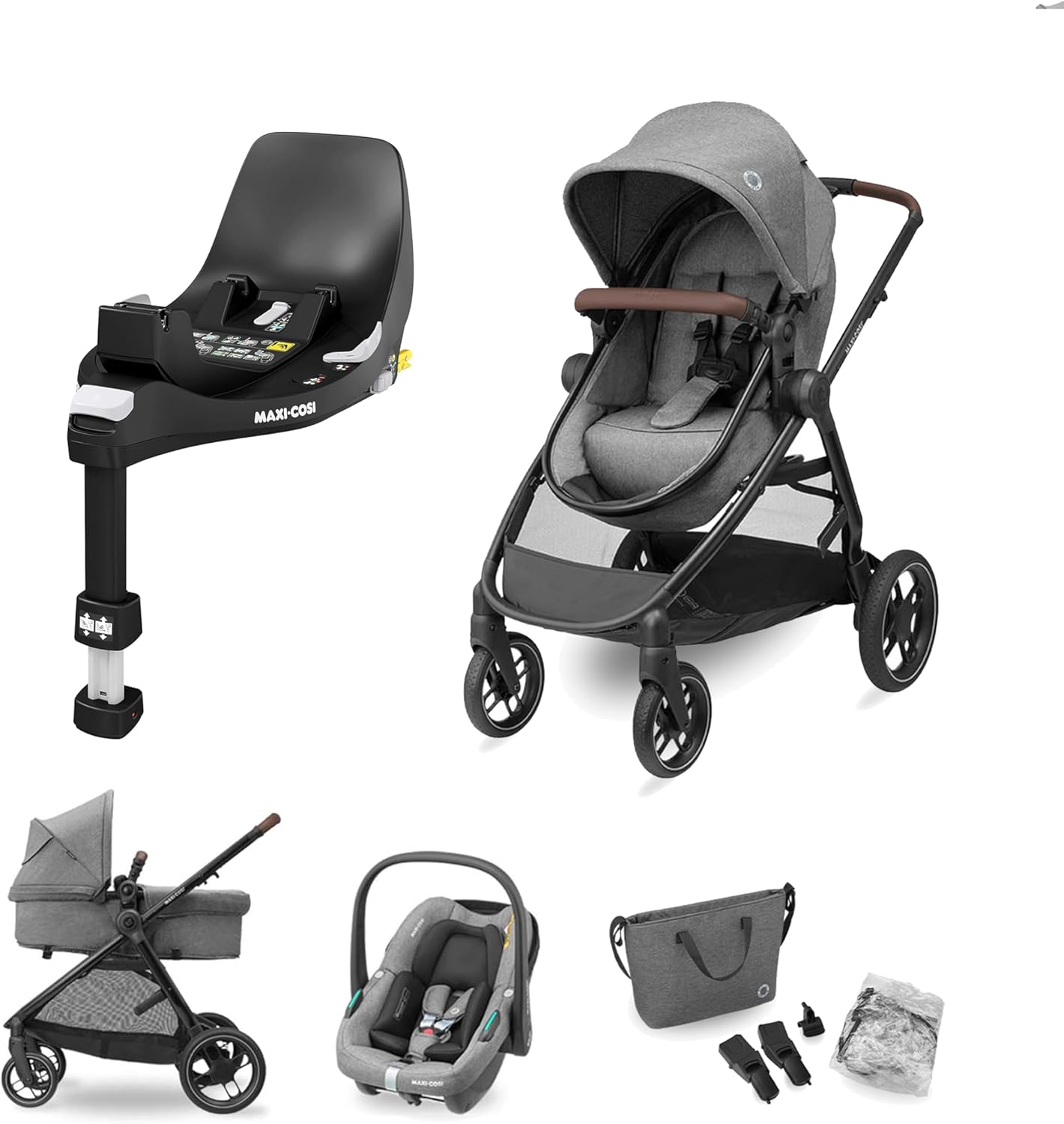 Maxi-Cosi Zelia S Trio 3-in-1 Pram & Car Seat Bundle with FamilyFix 360 Base,