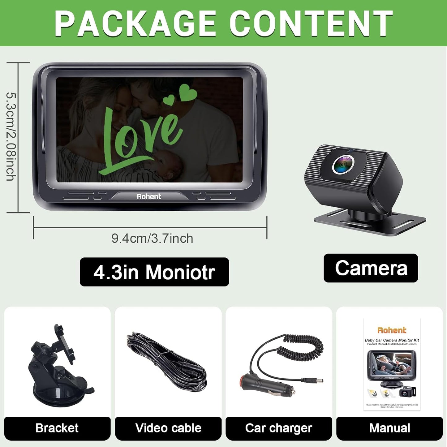 Baby Car Monitor 1080P – HD Camera with Night Vision & 4.3" Display, 5-Min Install