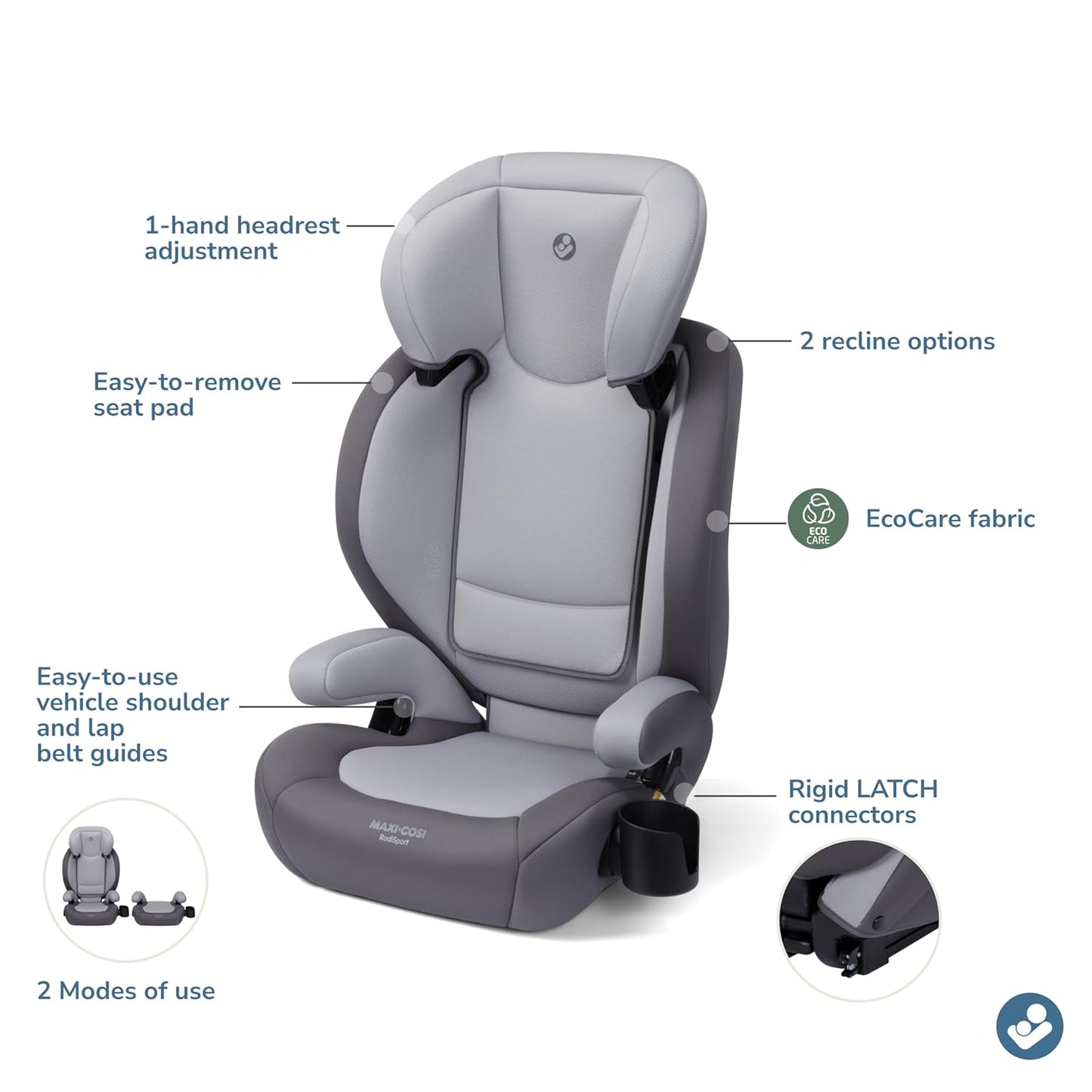 Maxi-Cosi RodiSport Kids Booster Seat – High-Back & Backless, Easy Latch System
