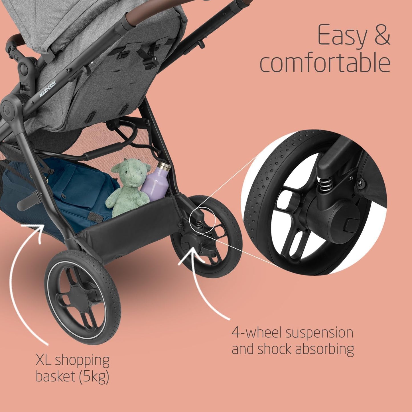 Maxi-Cosi Zelia S Trio – Compact 3-in-1 Pram & Car Seat System,