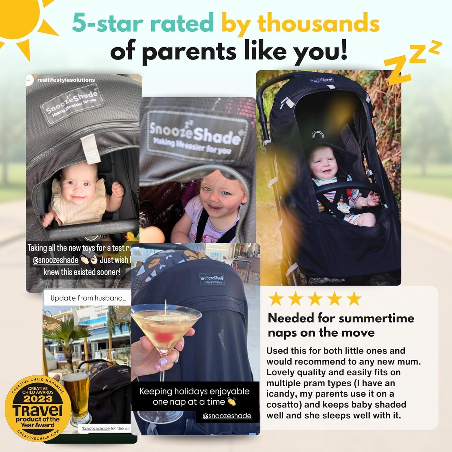 SnoozeShade Plus Extra – UPF50+ Stroller Sun Shade & Blackout Cover (99% UV Block)